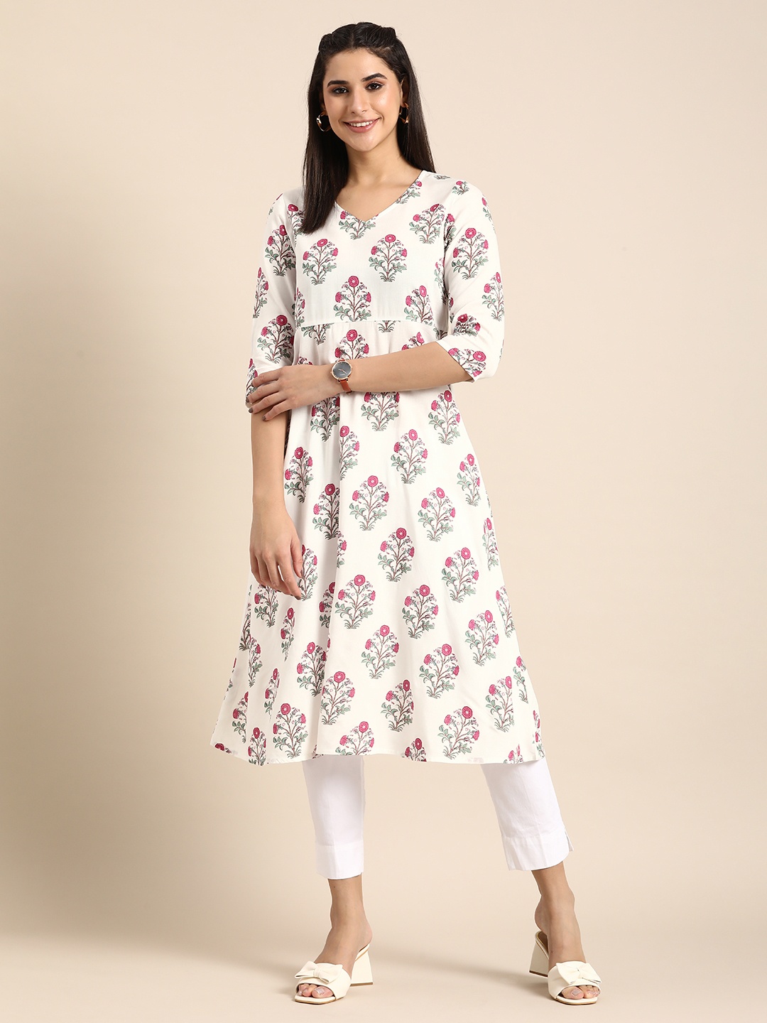

Anouk Women Floral Printed Kurta, White