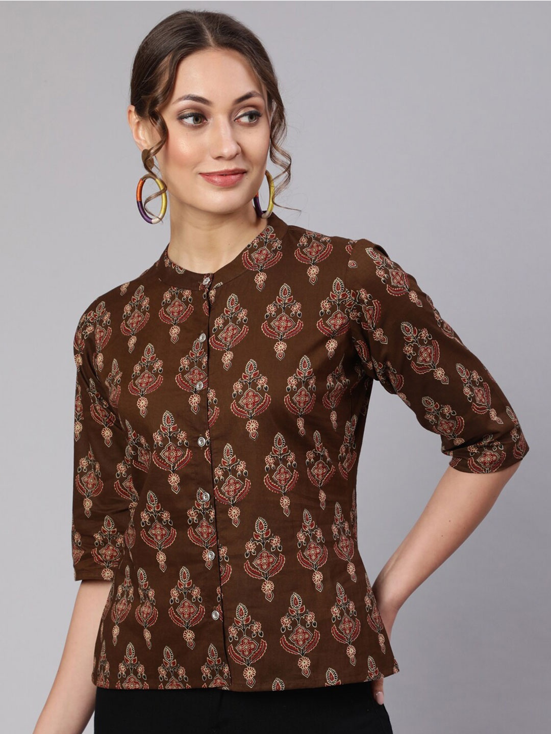 

THE NKS PLUS Ethnic Motifs Printed Cotton Top, Brown