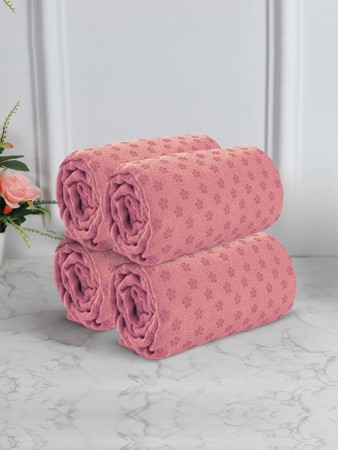 

Black gold 4-Pcs Pink Self Design Premium Microfiber Yoga Mat Towels