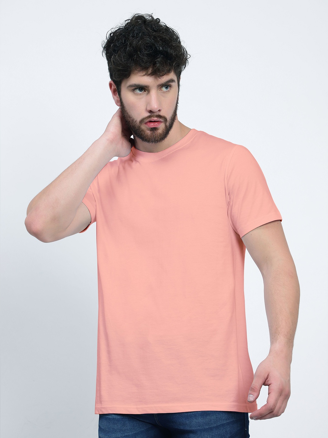 

T-SHIRT TRUCK Round Neck Cotton Casual T-shirt, Peach
