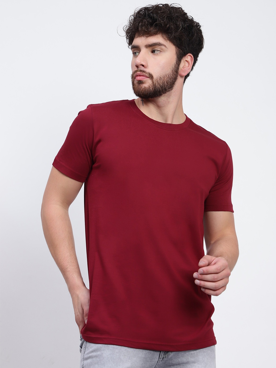 

T-SHIRT TRUCK Round Neck Cotton T-shirt, Maroon