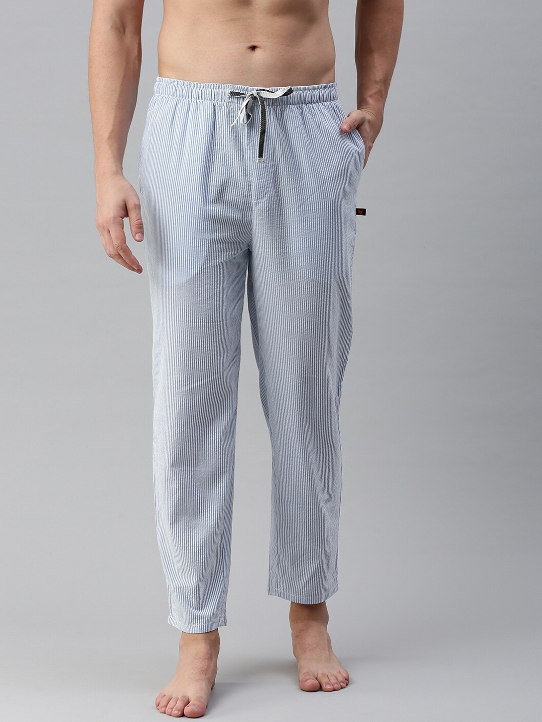 

Bareblow Men Striped Mid-Rise Cotton Lounge Pants, White