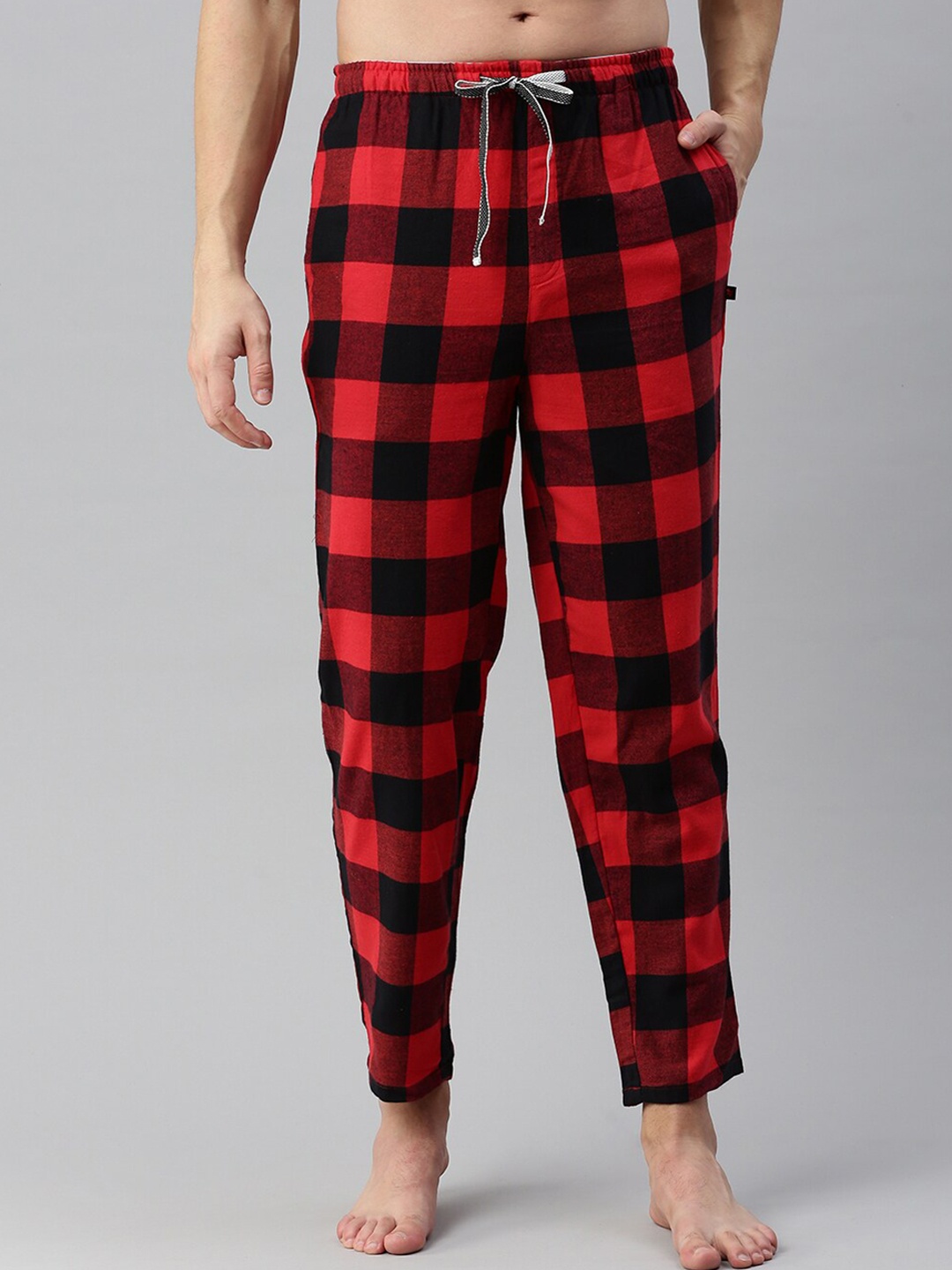 

Bareblow Men Checked Mid-Rise Cotton Lounge Pants, Red