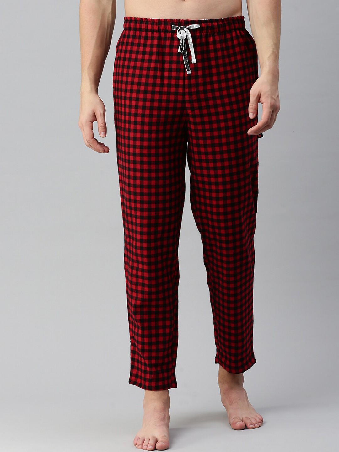 

Bareblow Men Checked Mid-Rise Cotton Lounge Pants, Red