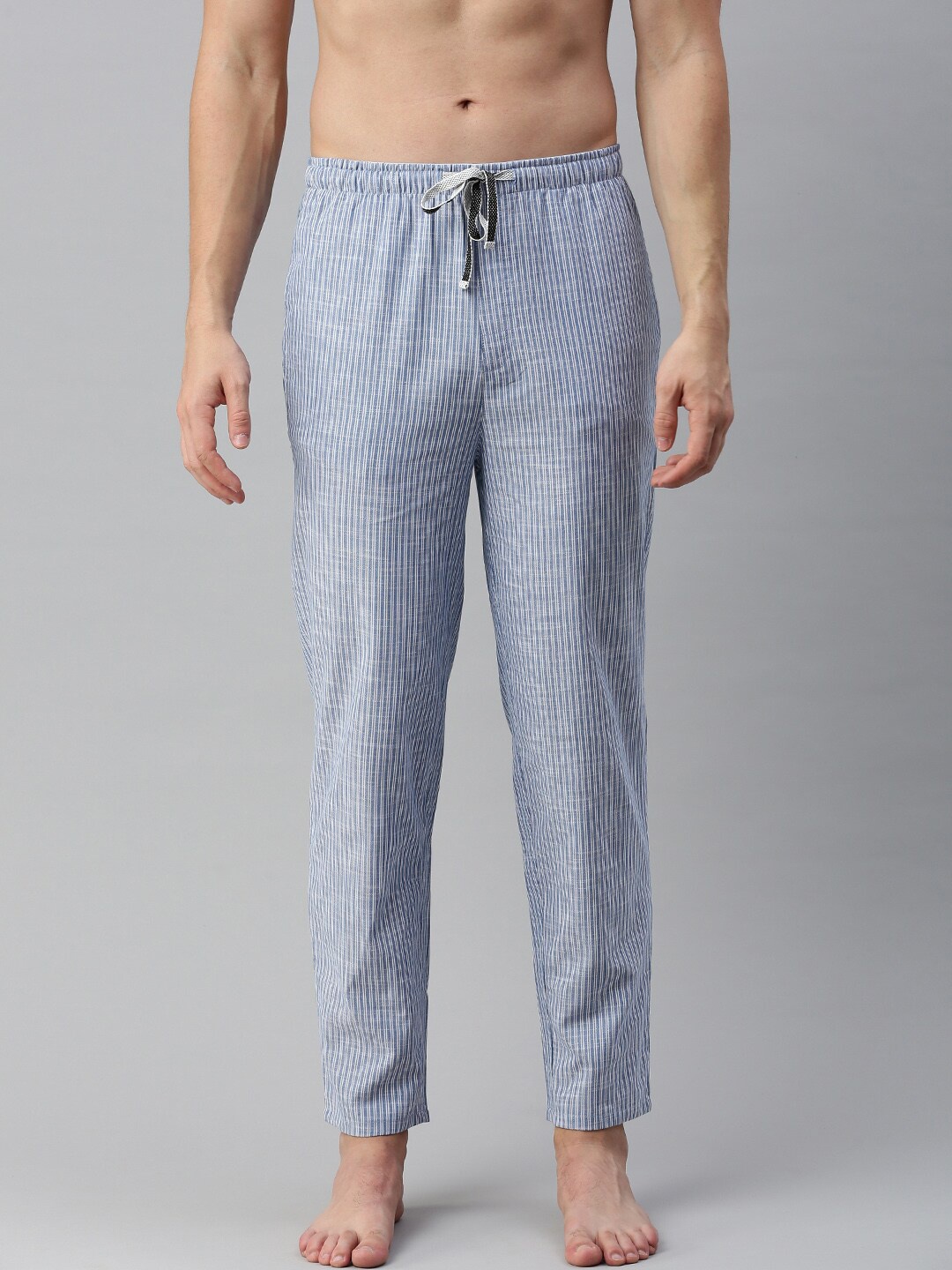 

Bareblow Men Striped Mid-Rise Cotton Lounge Pants, White