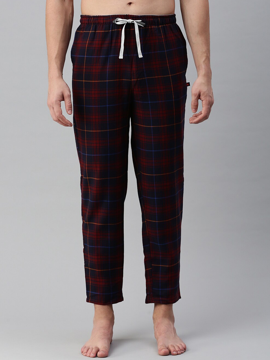 

Bareblow Men Checked Mid-Rise Cotton Lounge Pants, Red