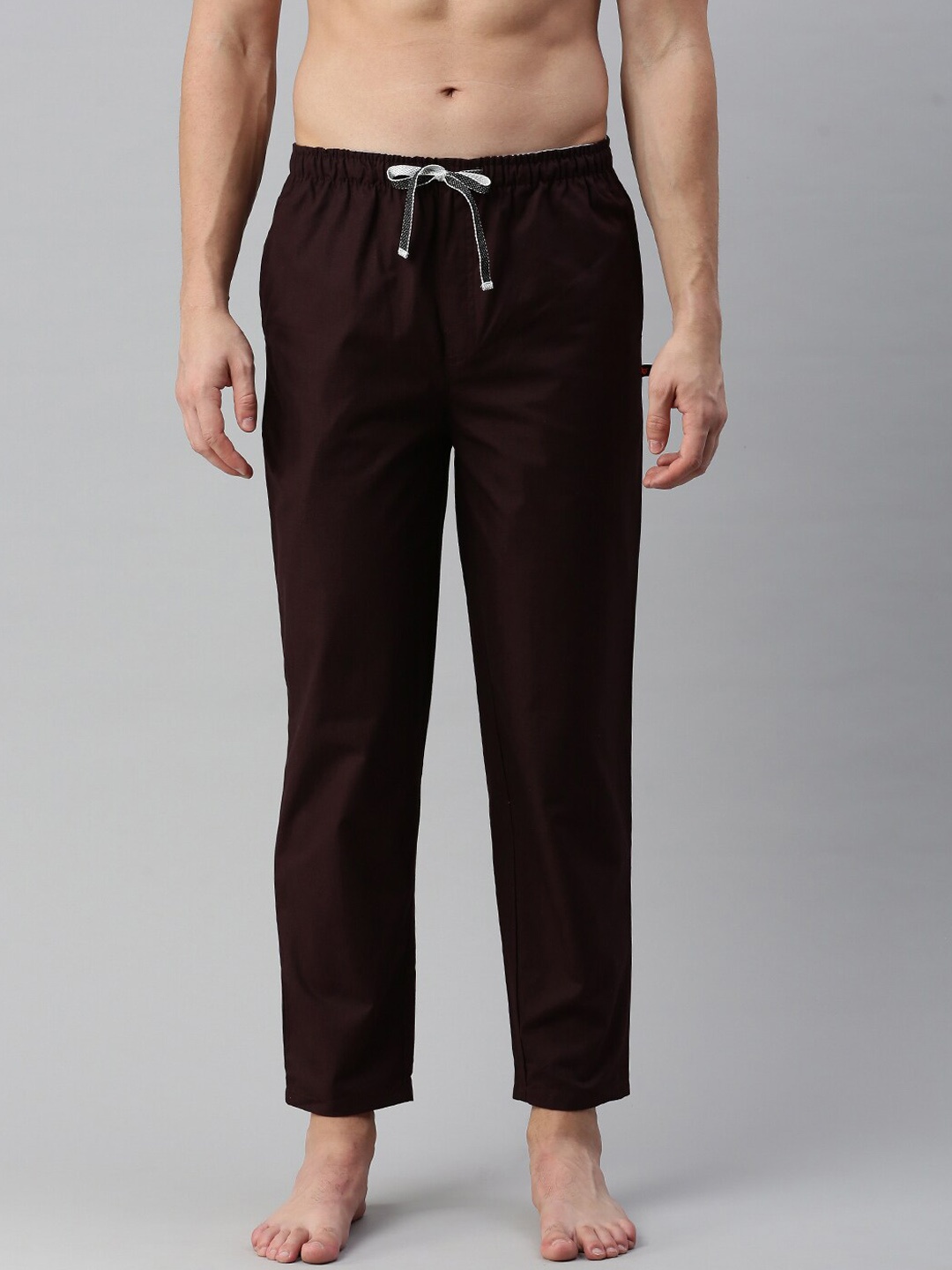 

Bareblow Men Mid-Rise Cotton Lounge Pants, Maroon