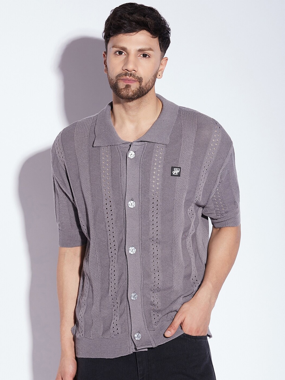 

FUGAZEE Relaxed-Fit Boxy Cotton Casual Shirt, Grey