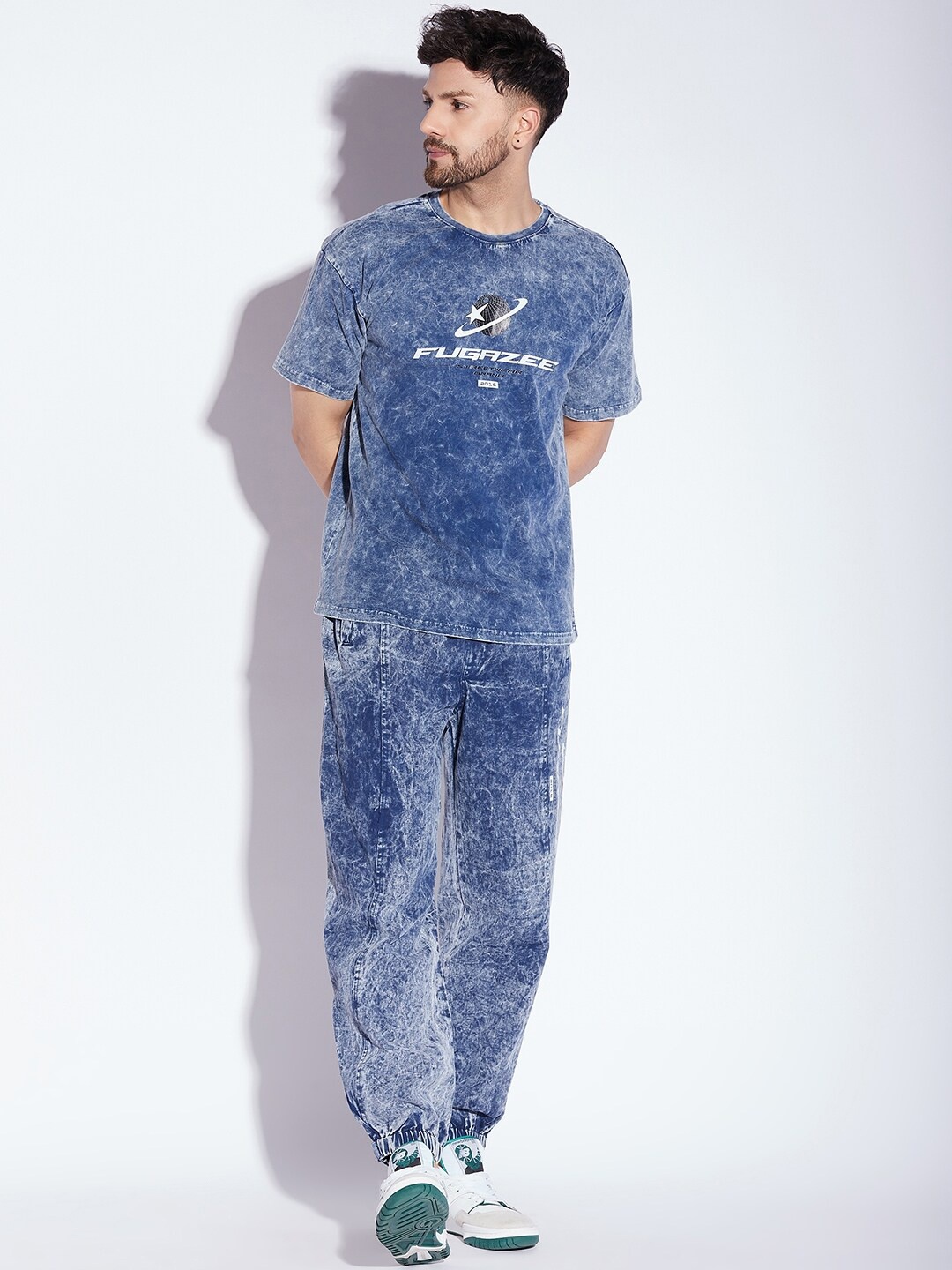 

FUGAZEE Blue Acid Wash Pure Cotton T-shirt & Track Pants