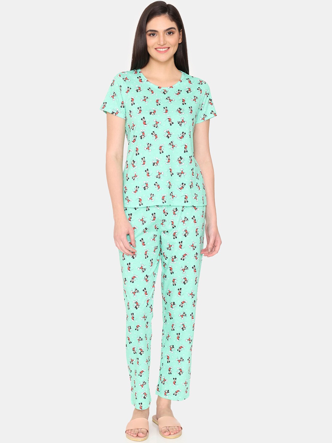 

Rosaline by Zivame Mickey Mouse Printed Night Suit, Green