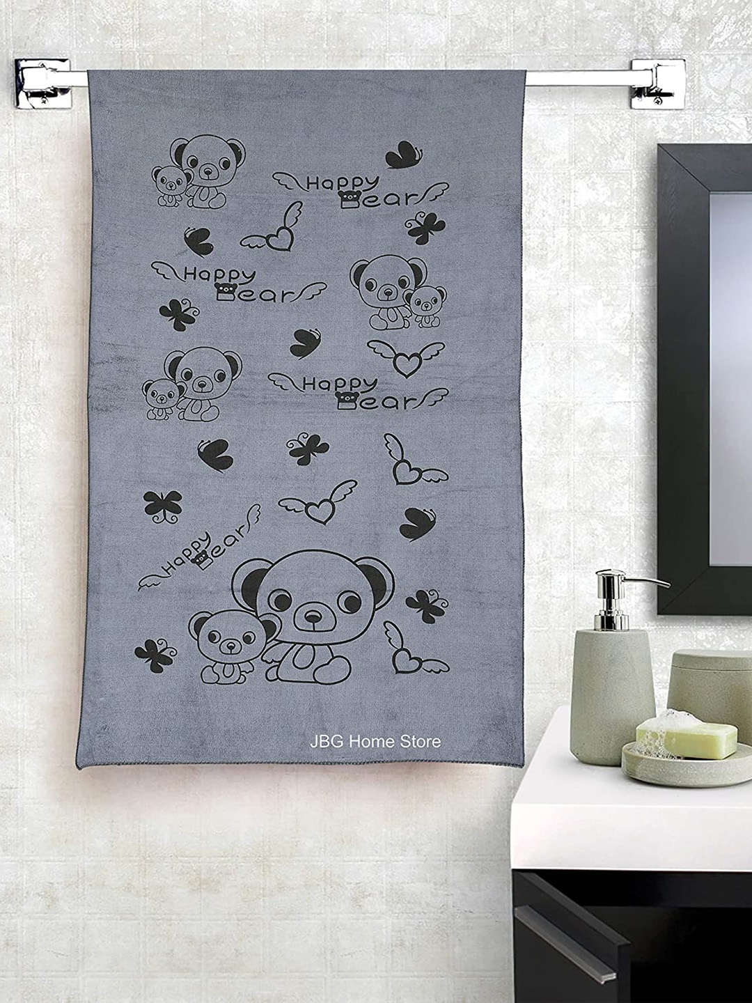 

JARS Collections Kids Grey & Black Printed 350 GSM Bath Towel