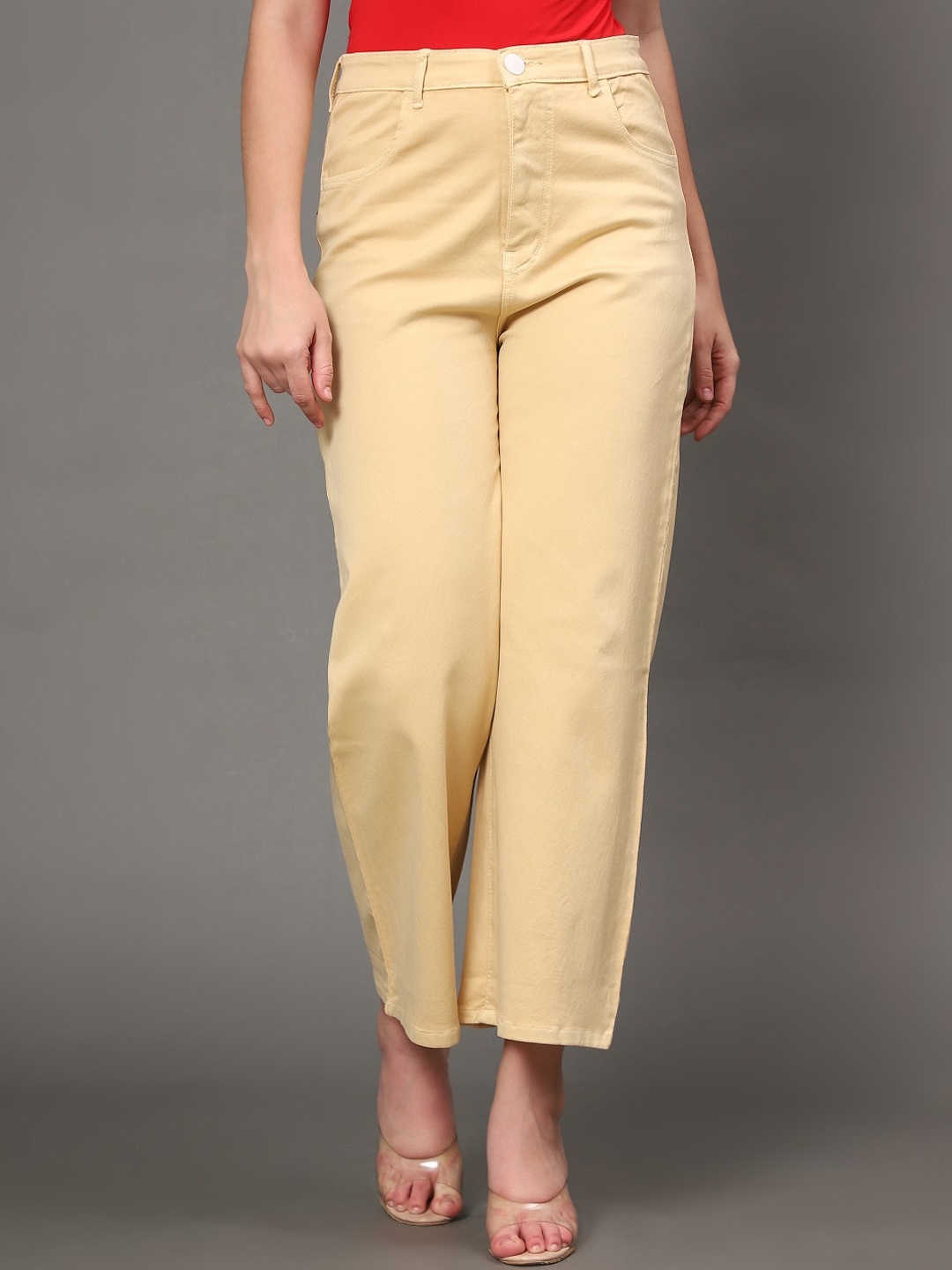 

AngelFab Women Jean Relaxed Fit High-Rise Cotton Coloured Jeans, Yellow