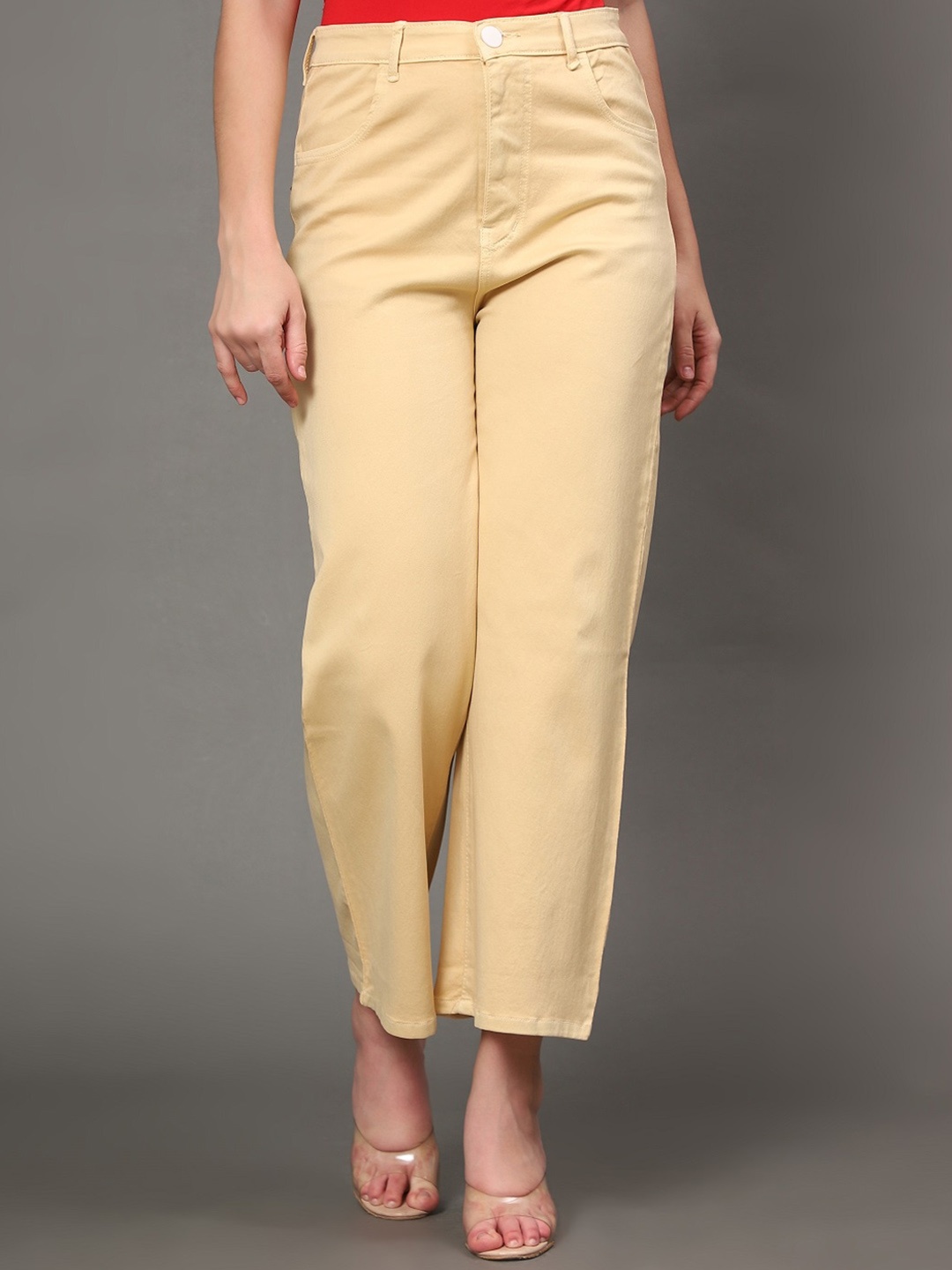 

AngelFab Women Jean Relaxed Fit High-Rise Cotton Coloured Jeans, Yellow