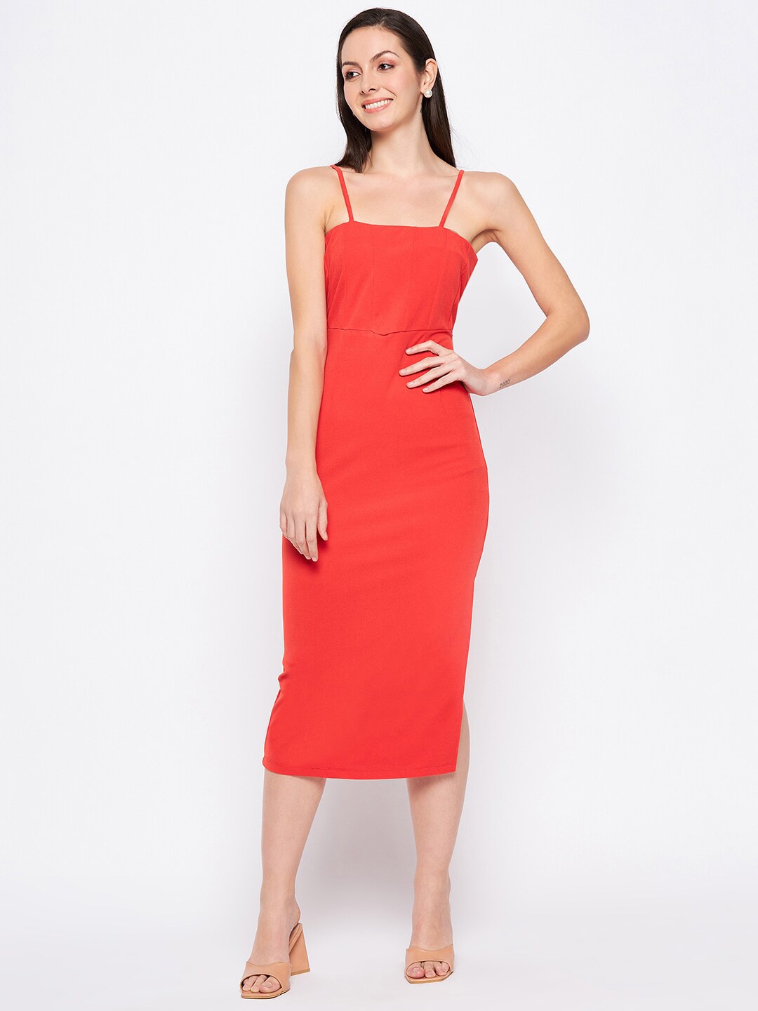 

CAMLA Shoulder Strap Sheath Midi Dress, Orange