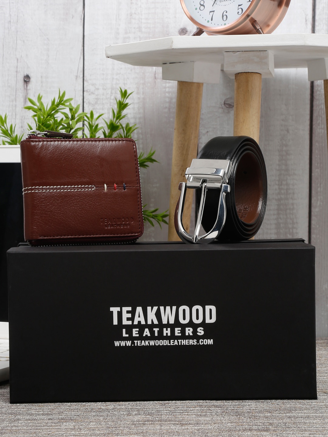 

Teakwood Leathers Men Set Of 2 Accessory Gift Set, Brown