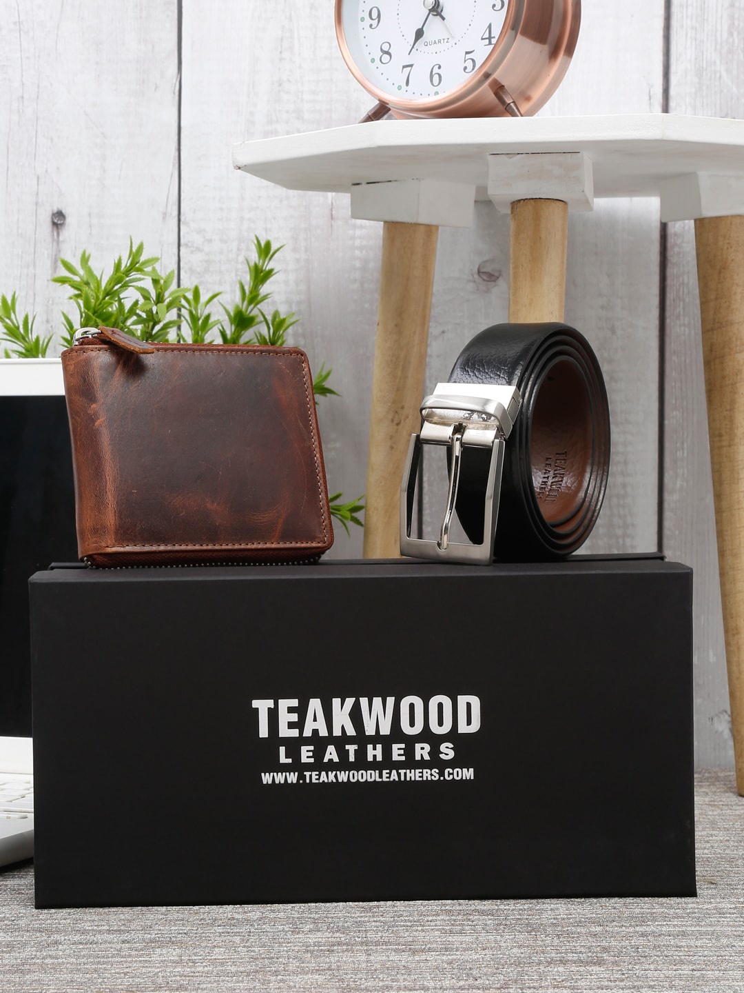 

Teakwood Leathers Men Set Of 2 Accessory Gift Set, Brown