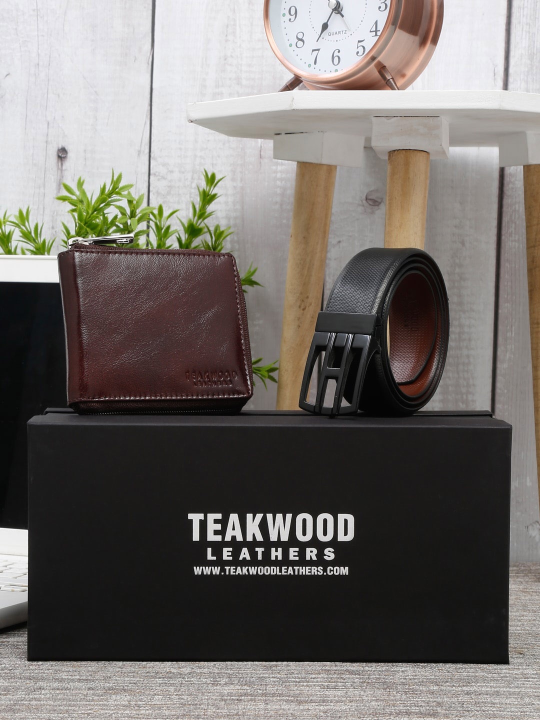 

Teakwood Leathers Men Set Of 2 Accessory Gift Set, Brown