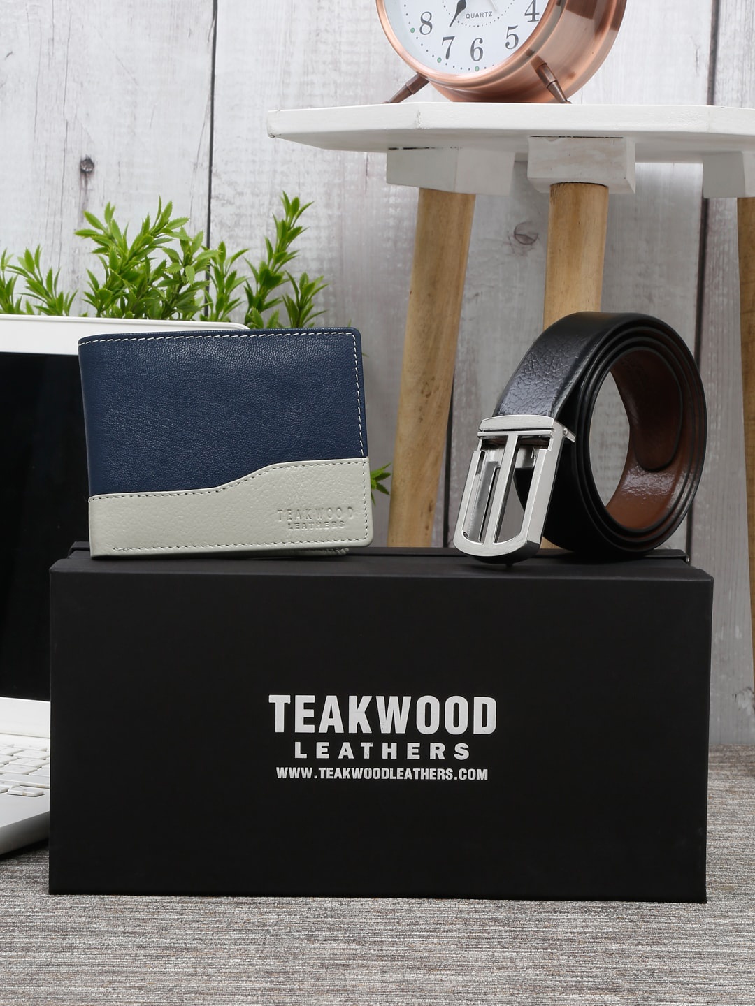 

Teakwood Leathers Men Set Of 2 Accessory Gift Set, Blue