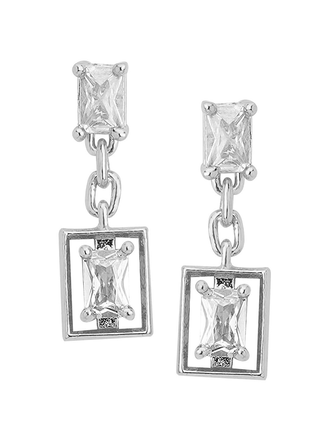 

DressBerry Silver-Plated Zircon Stoned Geometric Drop Earrings
