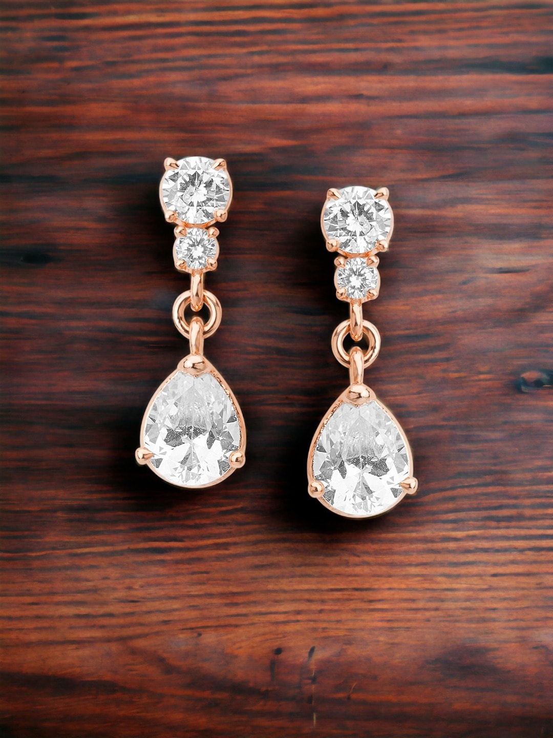 

DressBerry Rose Gold Plated Zircon Stoned Teardrop Drop Earrings
