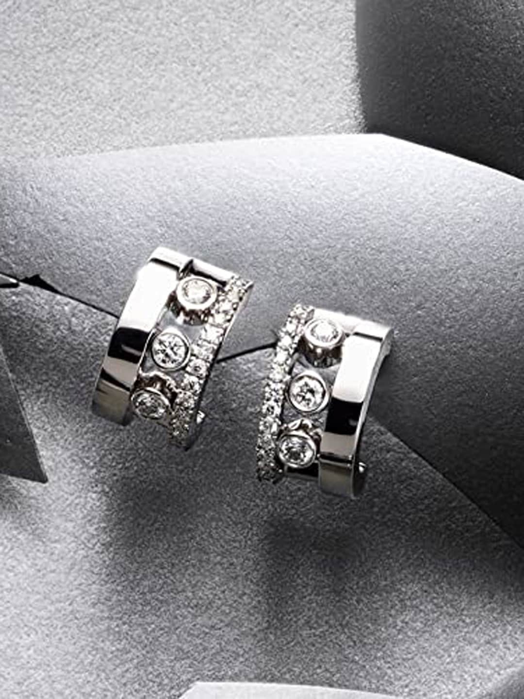 

DressBerry Silver-Plated Zircon Stoned Circular Half Hoop Earrings