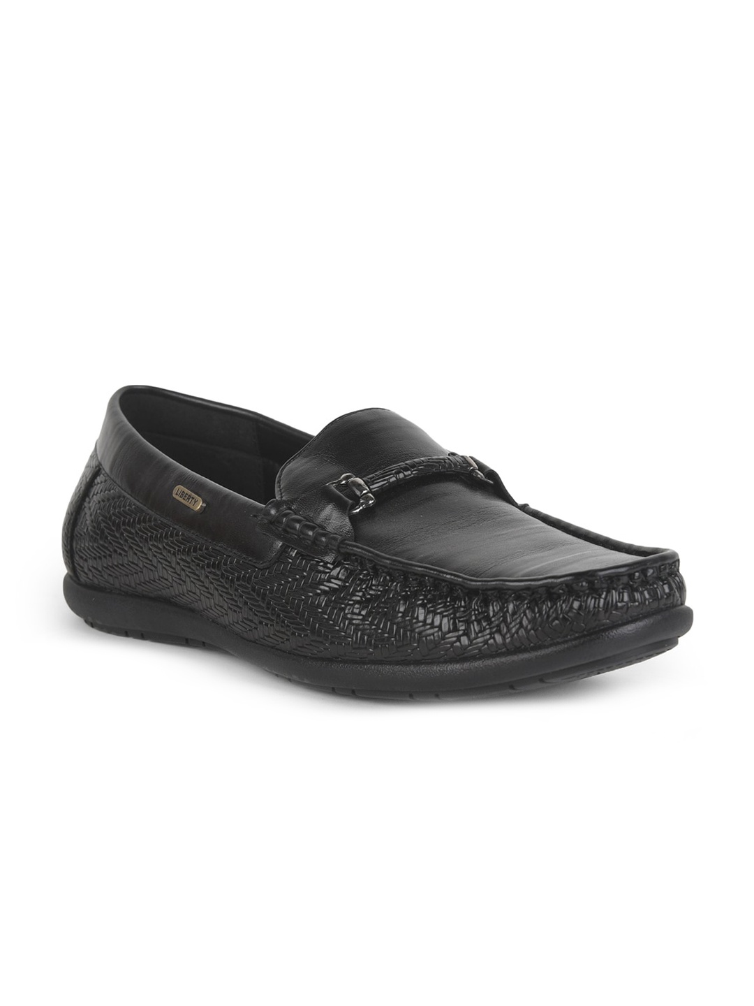 

Liberty Men Textured Embellished Memory Foam Horsebit Loafers, Black