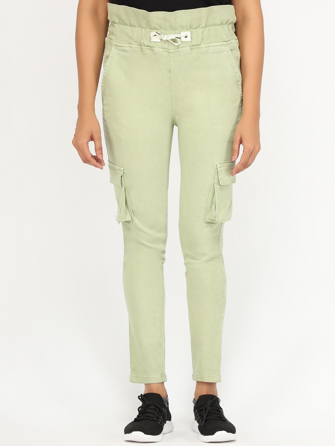 

AngelFab Women Relaxed Cotton Denim Cargos Trousers, Green