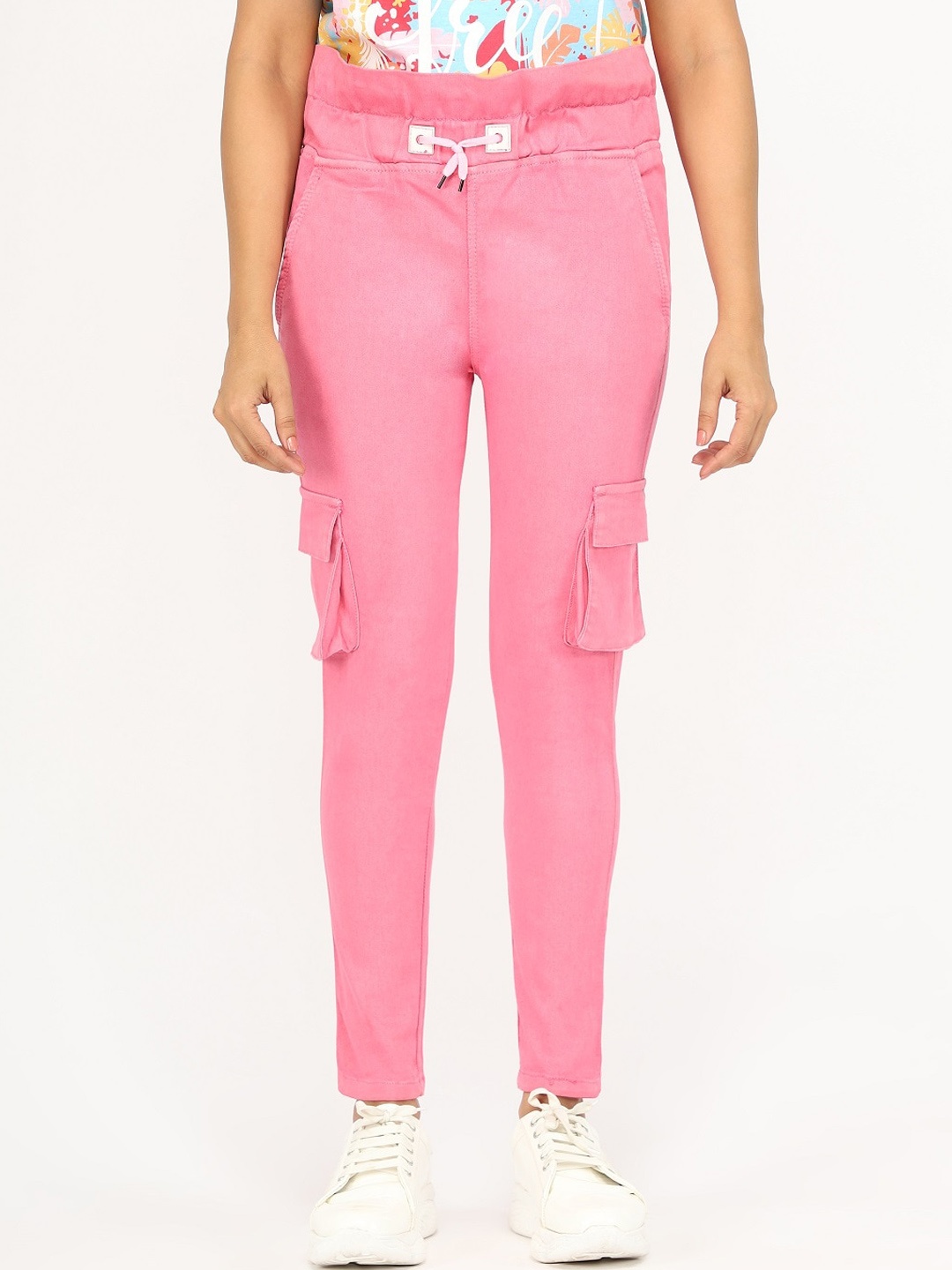 

AngelFab Women Relaxed Cotton Denim Cargos Trousers, Pink