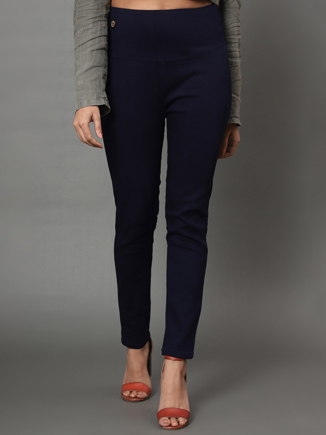 

AngelFab Women Navy Blue Mid-Rise Regular-Fit Denim Cotton Jeggings