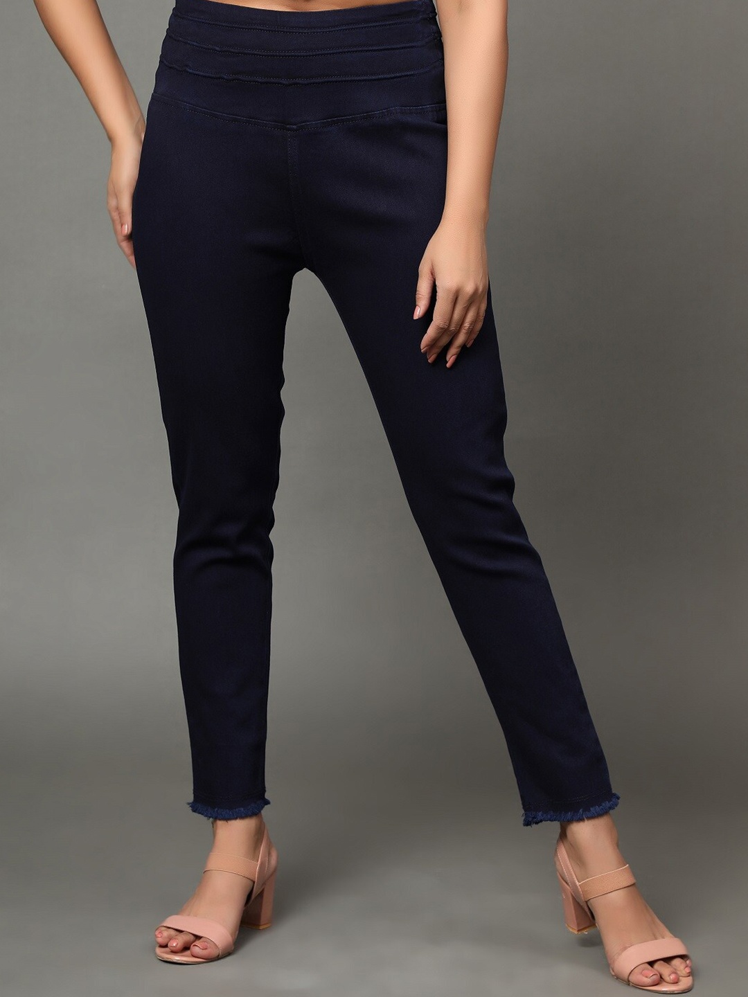 

AngelFab Women Navy Blue Mid-Rise Regular-Fit Denim Cotton Jeggings