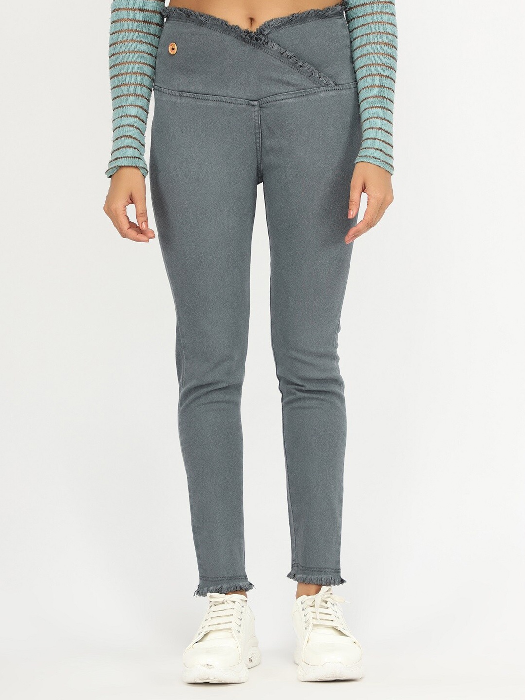 

AngelFab Women Grey Mid-Rise Regular-Fit Denim Cotton Jeggings