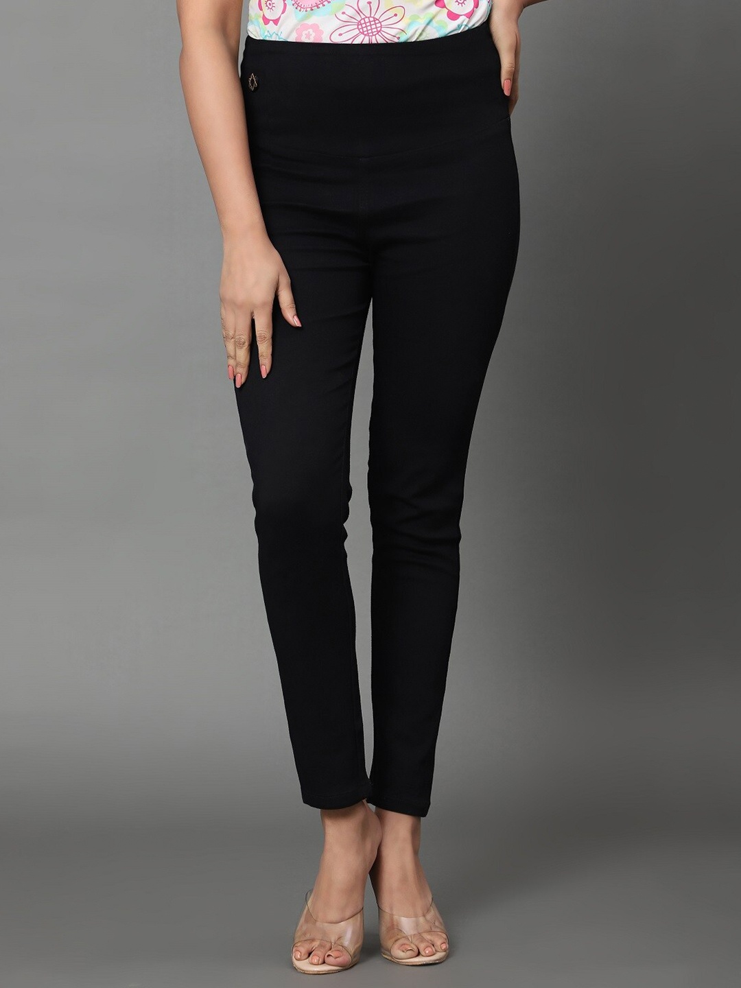 

AngelFab Women Black Mid-Rise Regular-Fit Denim Cotton Jeggings