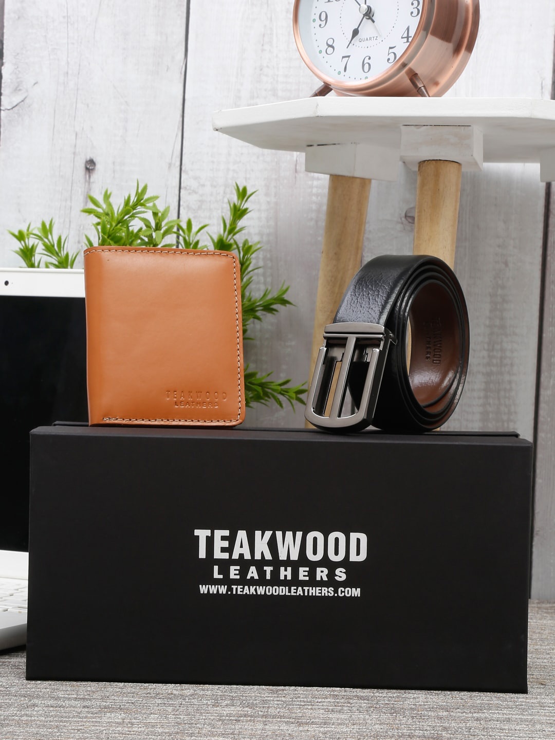 

Teakwood Leathers Men Set Of 2 Leather Accessory Gift Set, Tan
