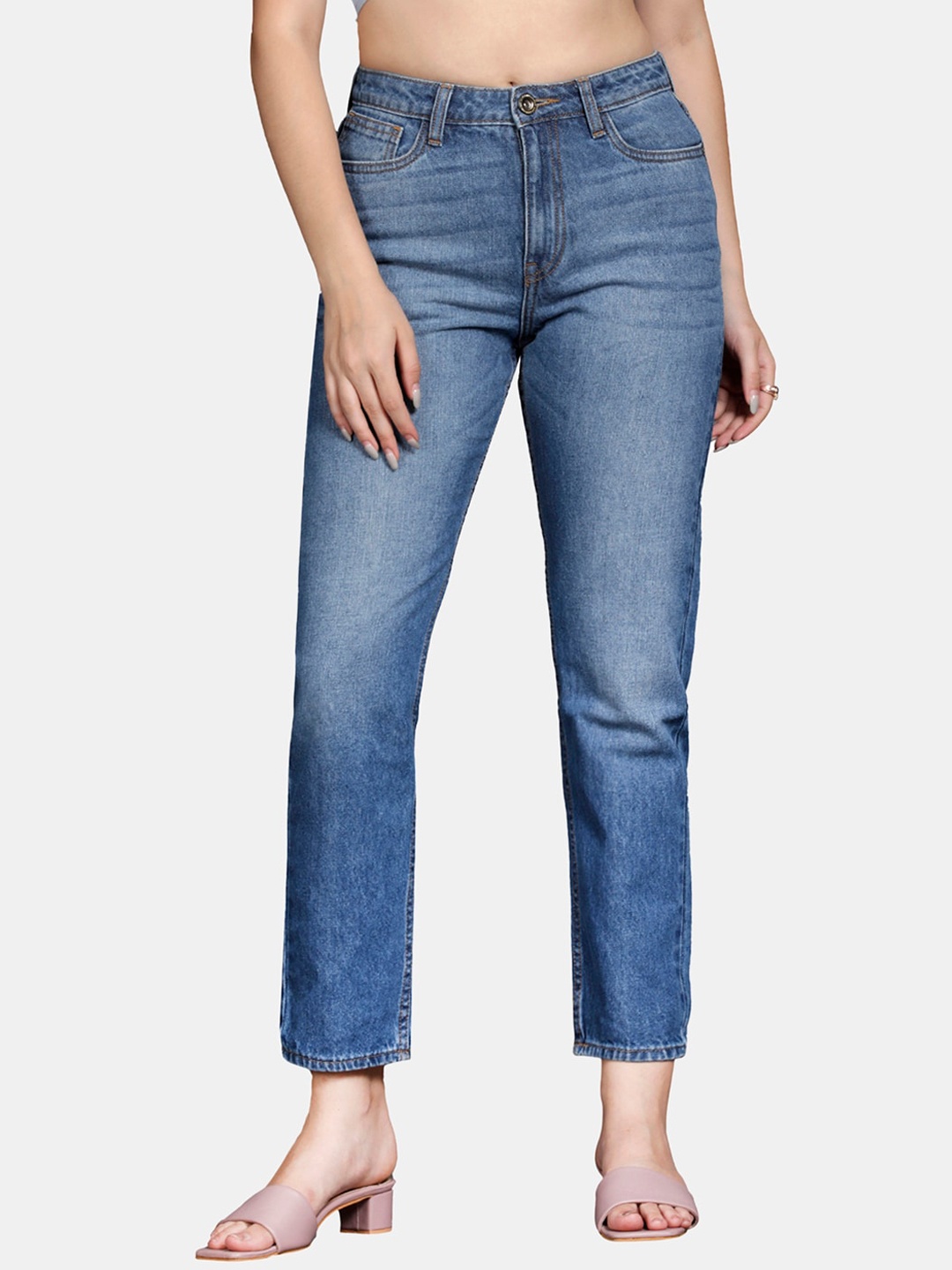 

Llak Jeans Women Boyfriend Fit Clean Look Light Fade Pure Cotton Jeans, Blue