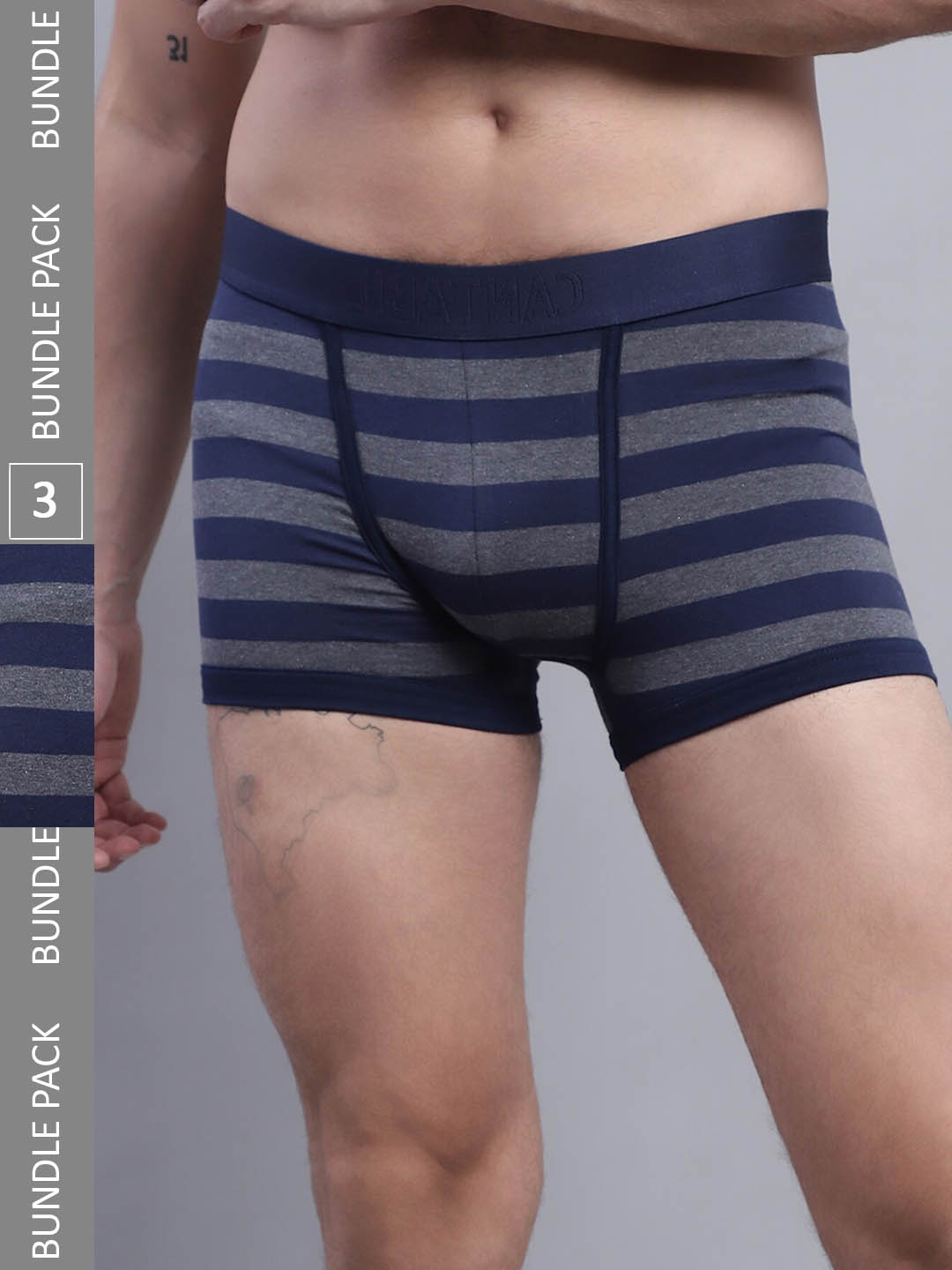 

Cantabil Men Pack Of 3 Striped Basic Briefs, Navy blue