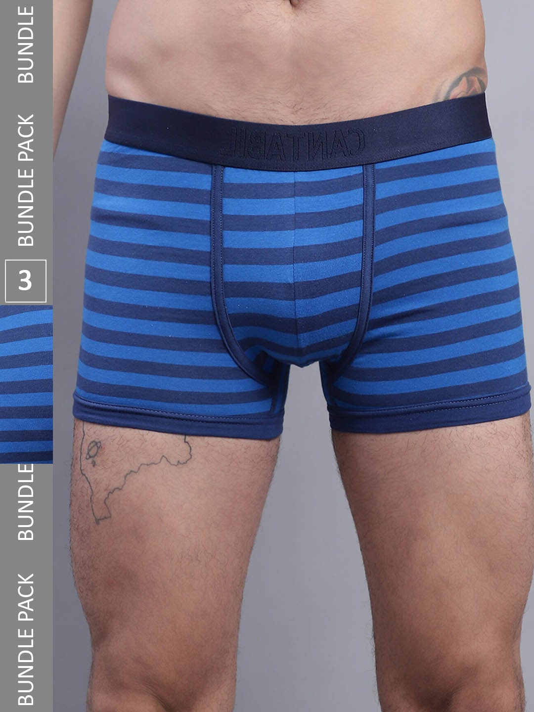 

Cantabil Men Pack Of 3 Striped Basic Briefs, Blue