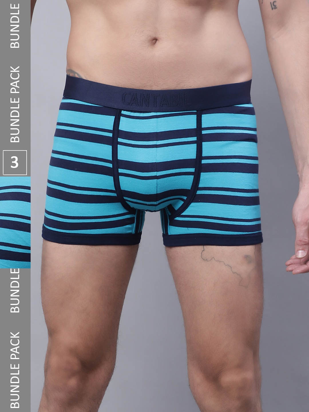 

Cantabil Men Pack Of 3 Striped Basic Briefs, Blue