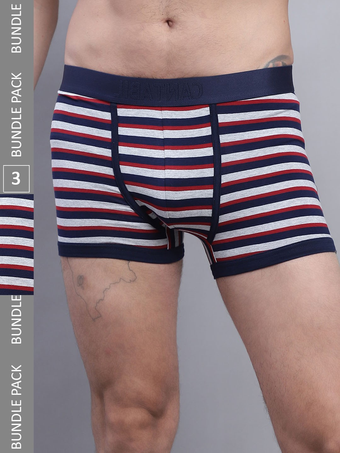 

Cantabil Men Pack Of 3 Striped Basic Briefs, White