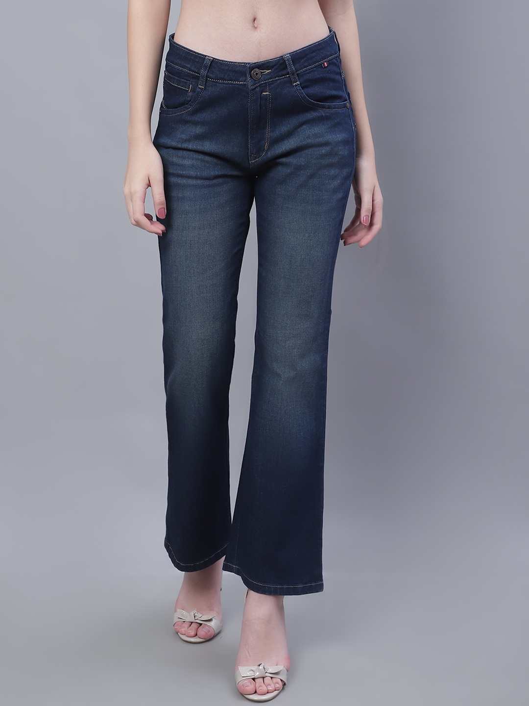 

Cantabil Women Light Fade Bootcut Stretchable Clean Look Jeans, Blue