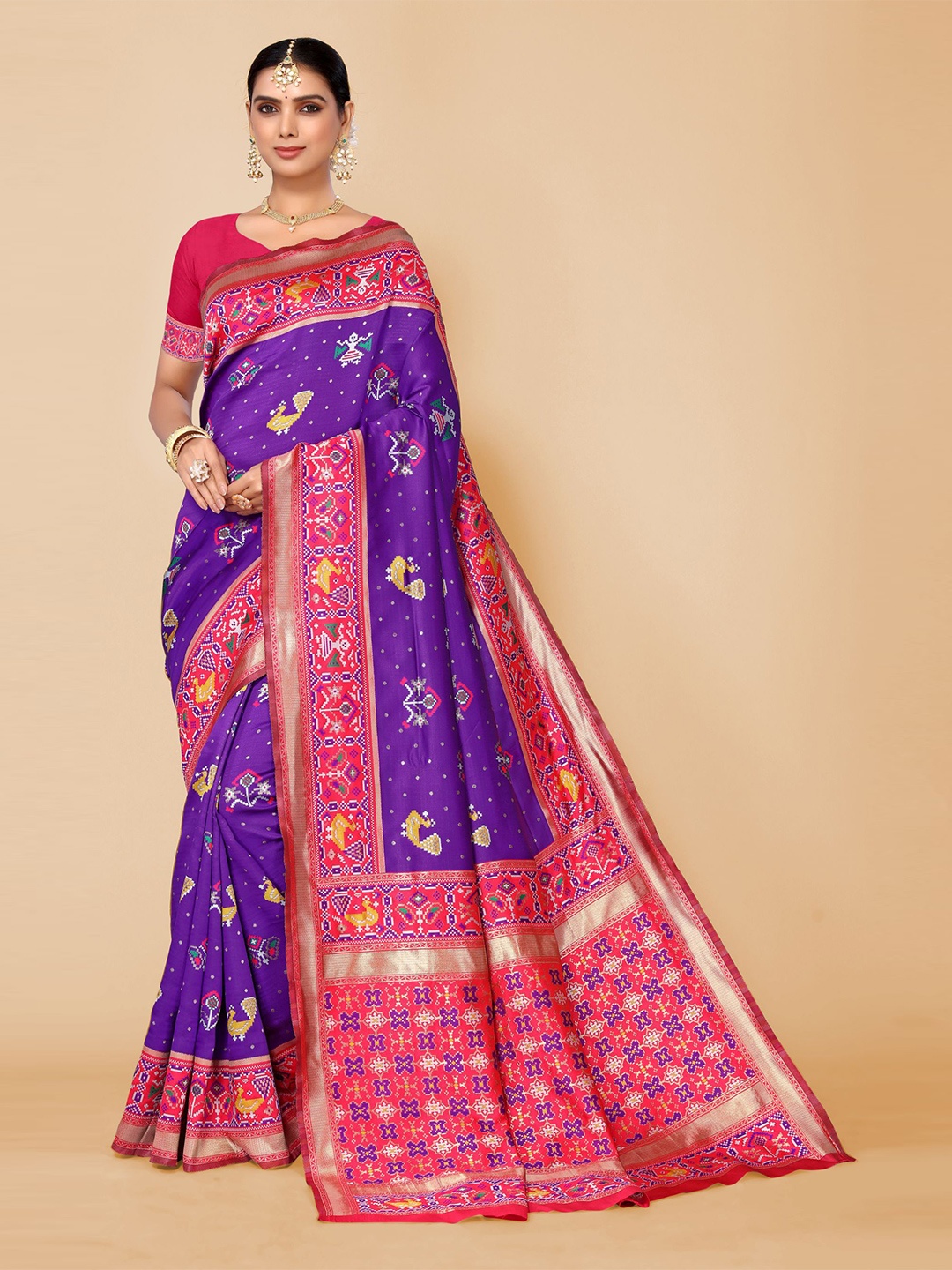 

AA-HA!! Ethnic Motif Woven Design Zari Pure Silk Patola Saree, Purple