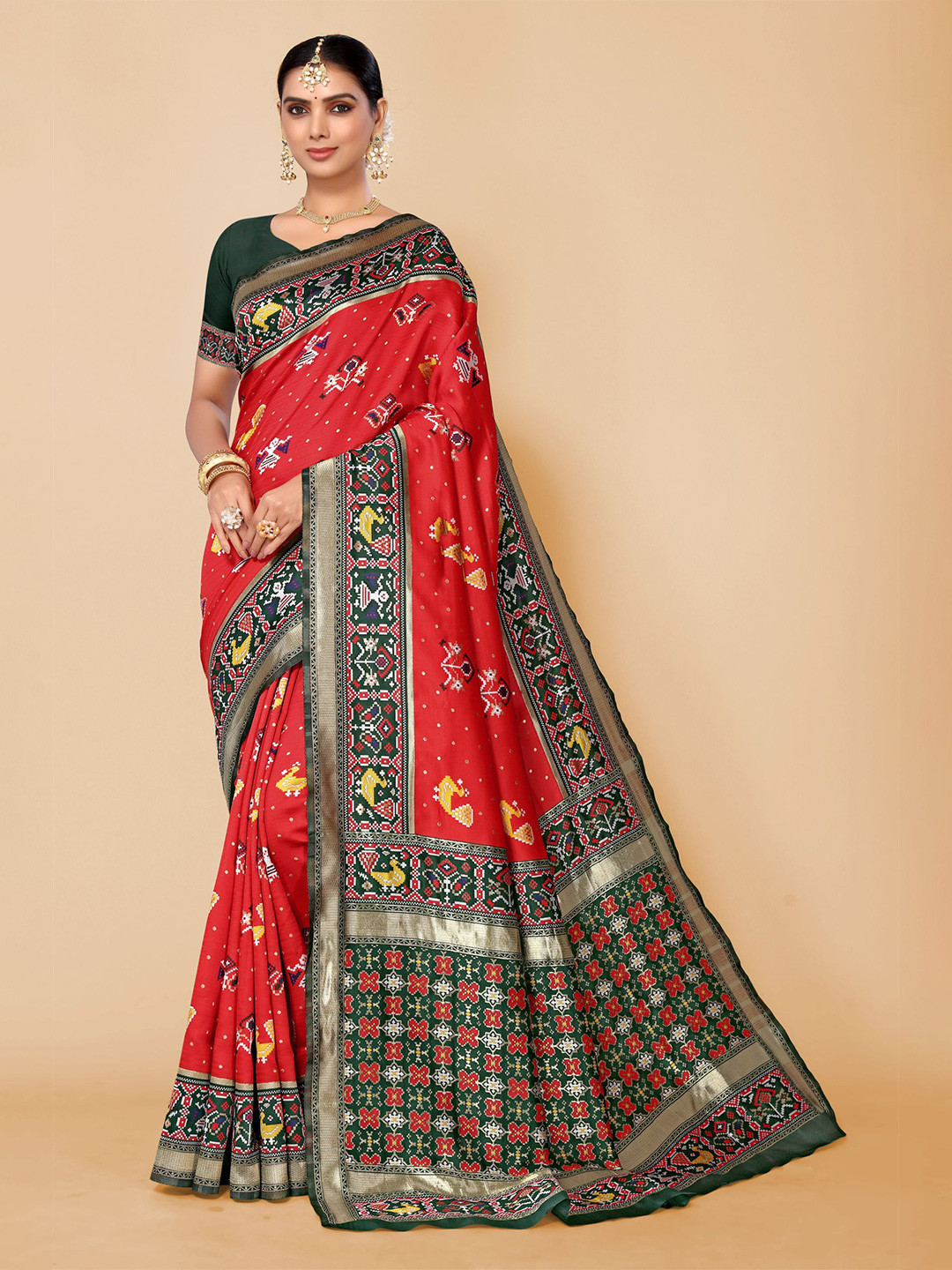 

AA-HA!! Ethnic Motif Woven Design Zari Pure Silk Patola Saree, Red
