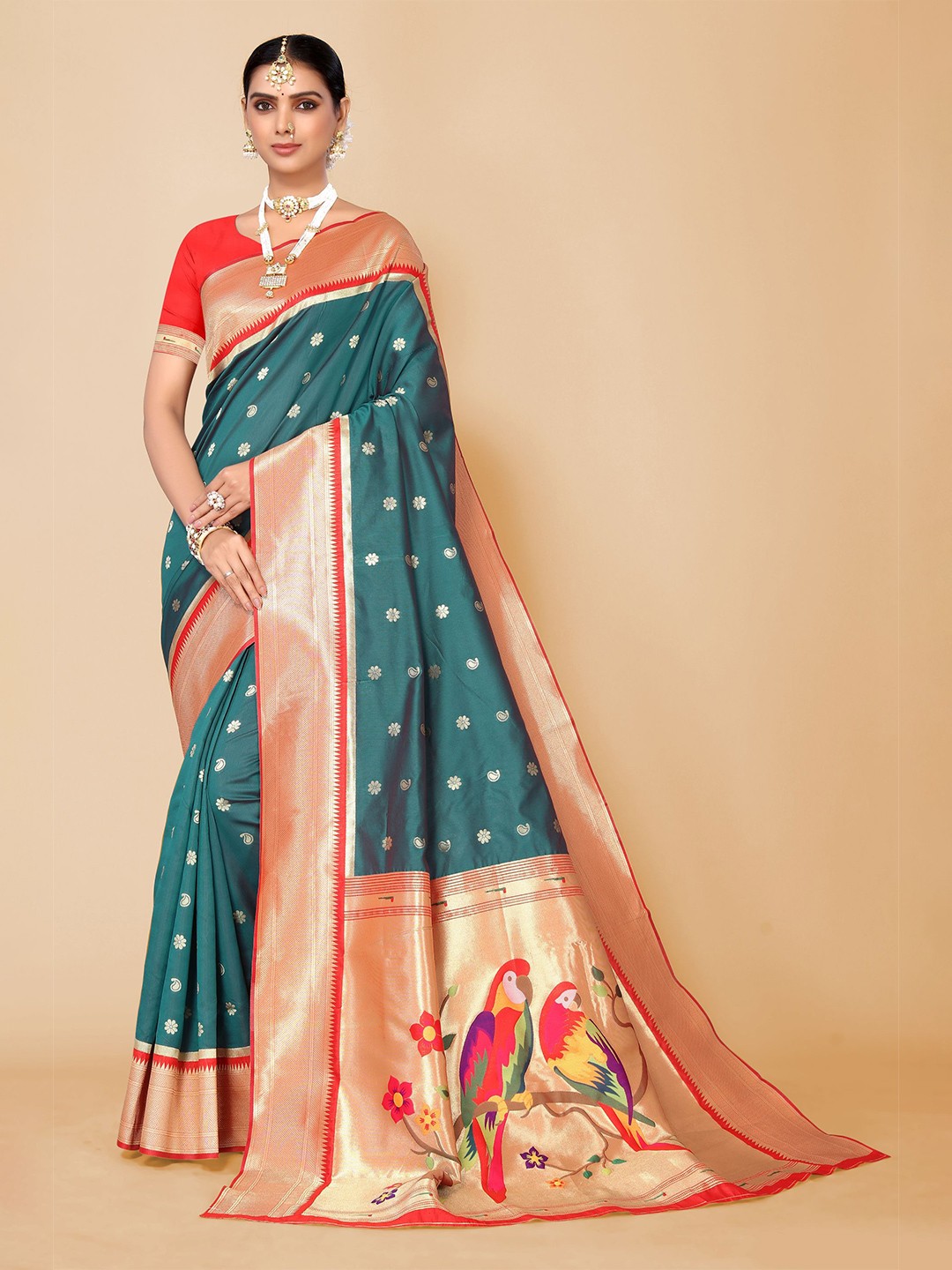 

AA-HA!! Floral Woven Design Zari Pure Silk Patola Saree, Blue