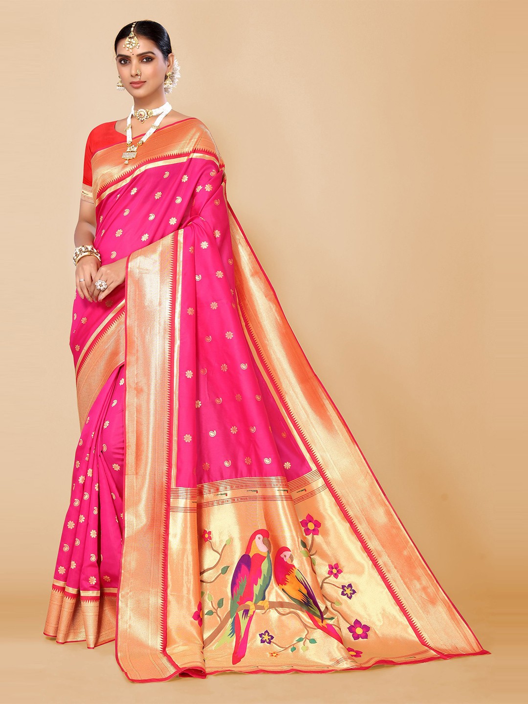 

AA-HA!! Ethnic Woven Design Zari Pure Silk Patola Saree, Pink