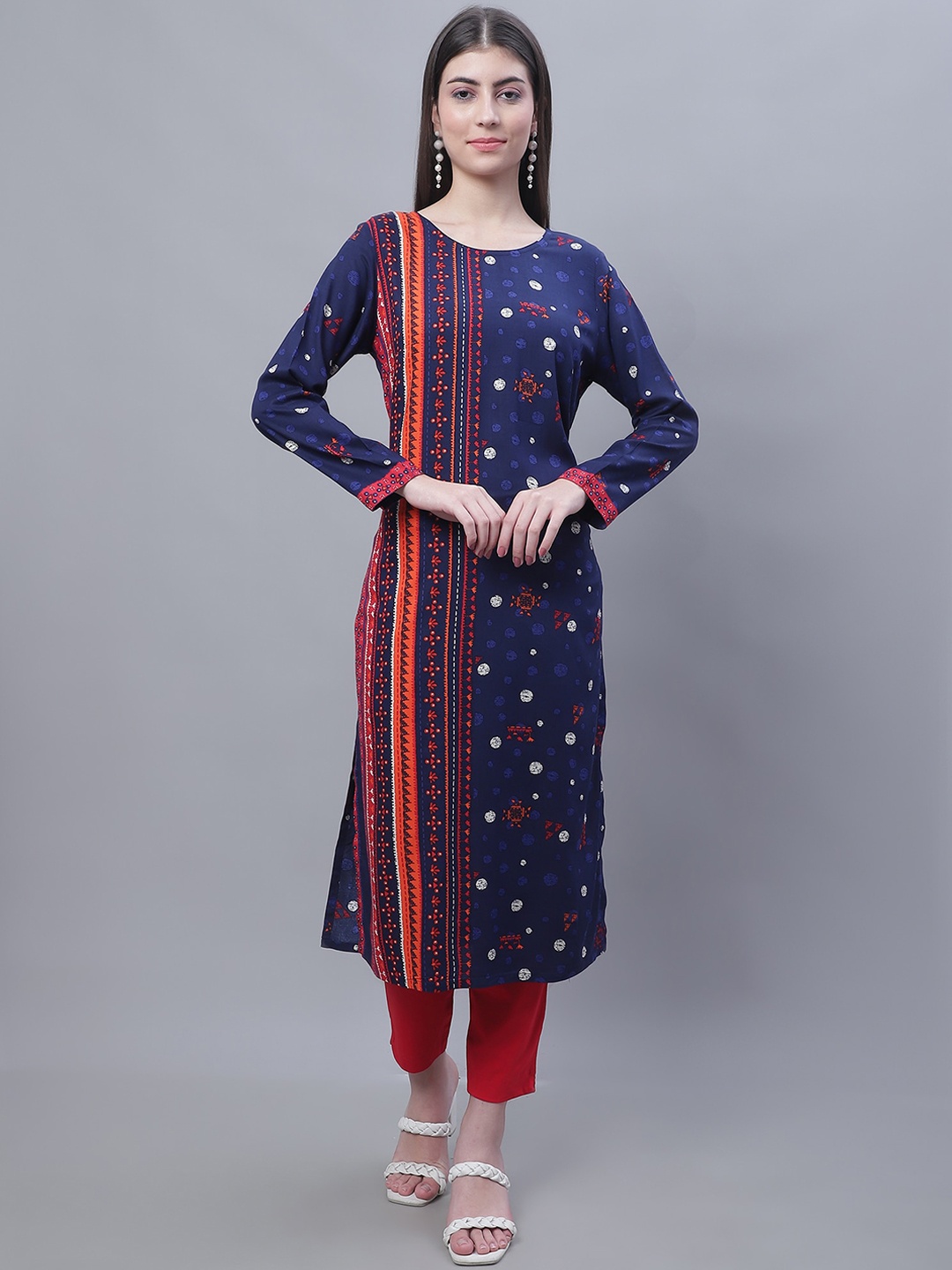 

Crozo By Cantabil Ethnic Motifs Printed Panelled Kurta, Navy blue