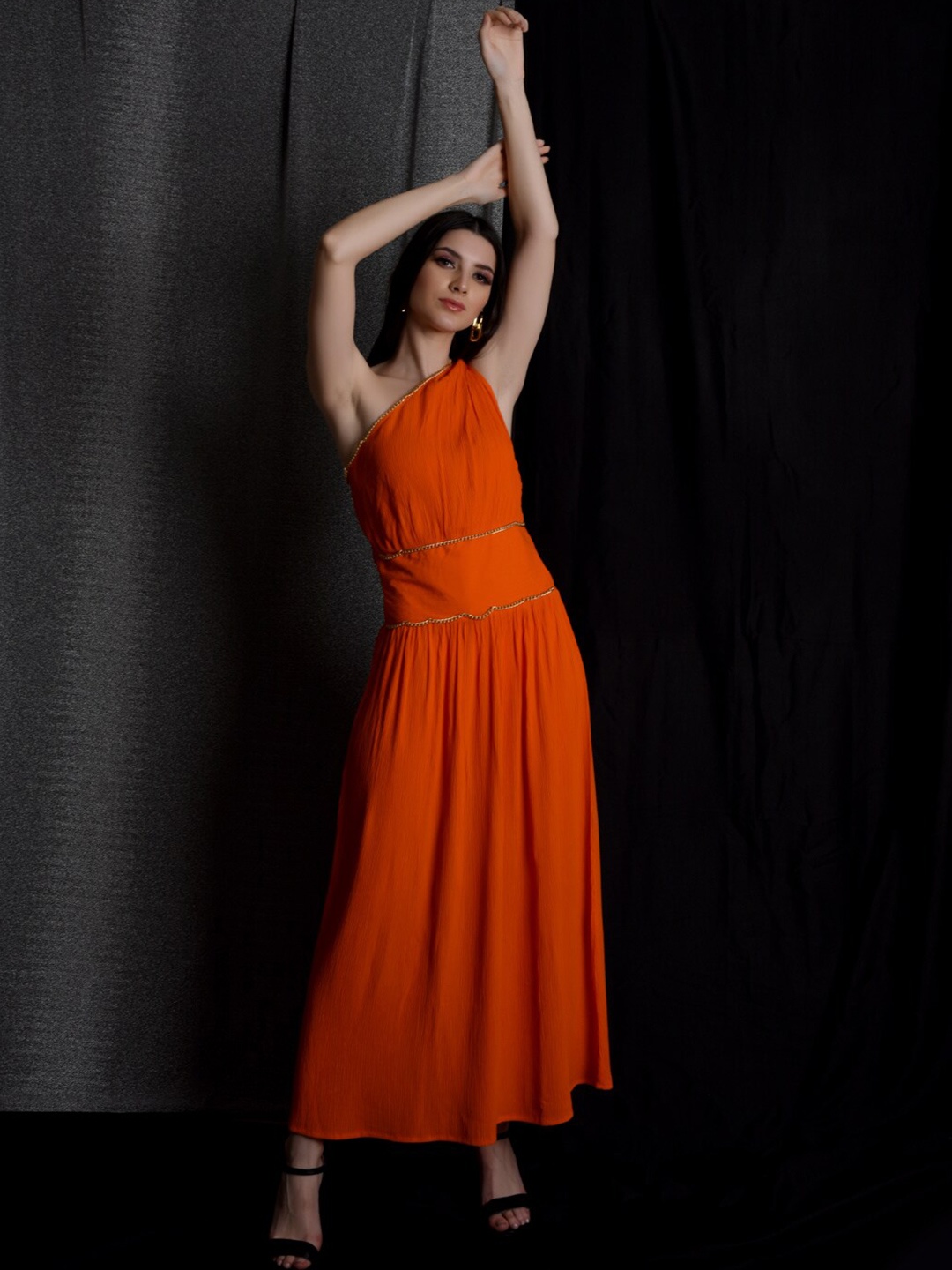 

FLAWLESS One Shoulder Embellished A-Line Maxi Dress, Orange