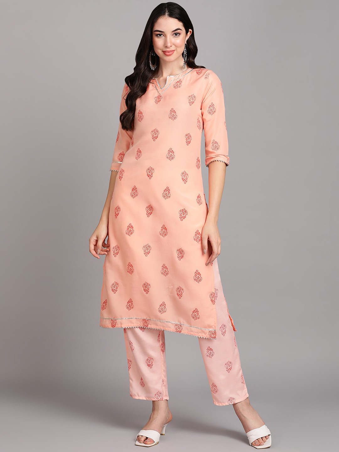 

V TRADITION Ethnic Motifs Printed Regular Kurta, Coral