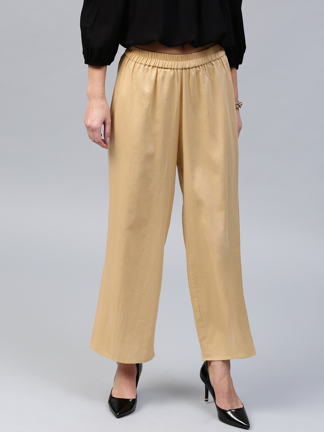 

SASSAFRAS Women Beige Straight Solid Palazzos