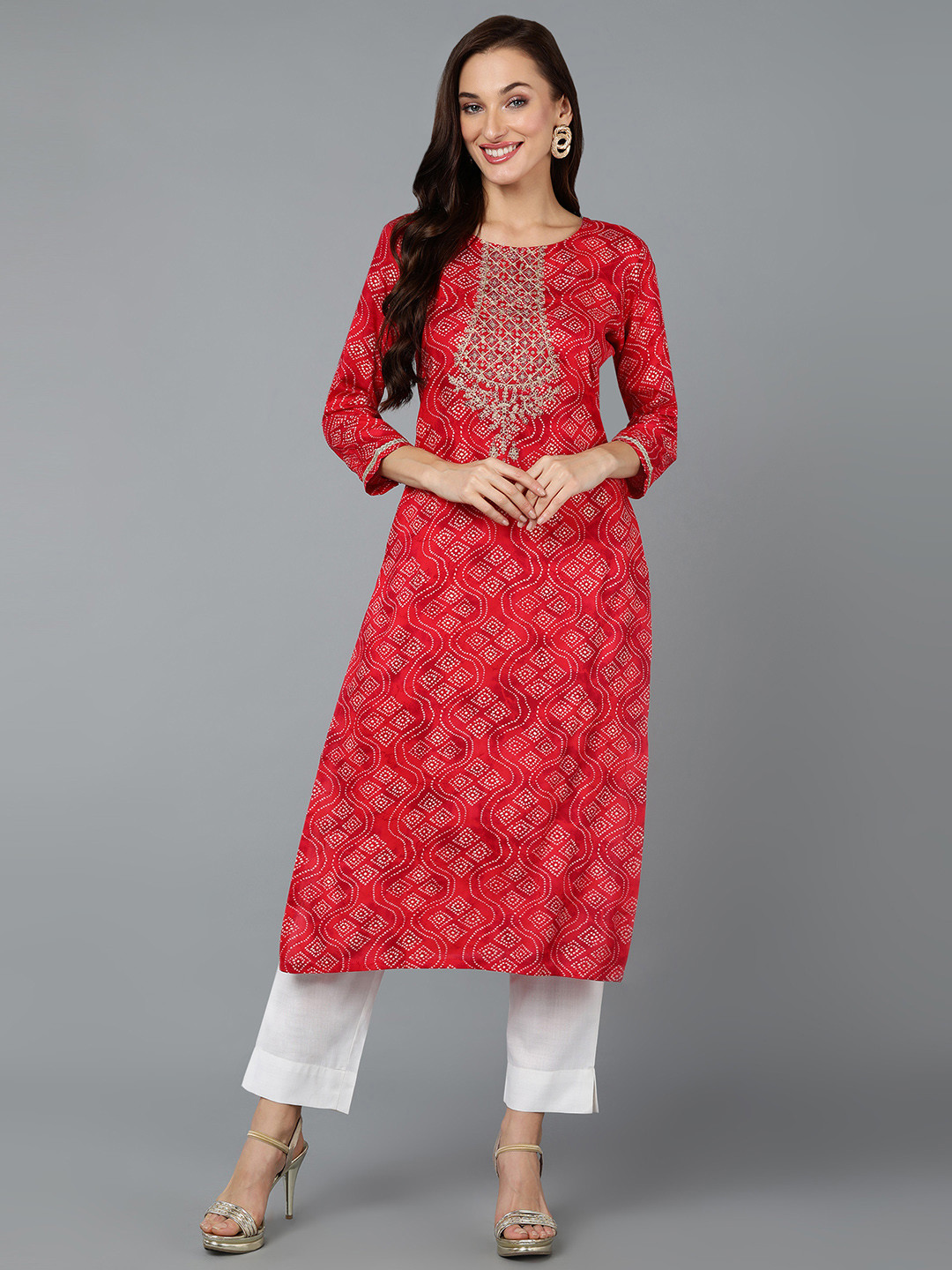 

AHIKA Bandhani Printed Straight Kurta, Red