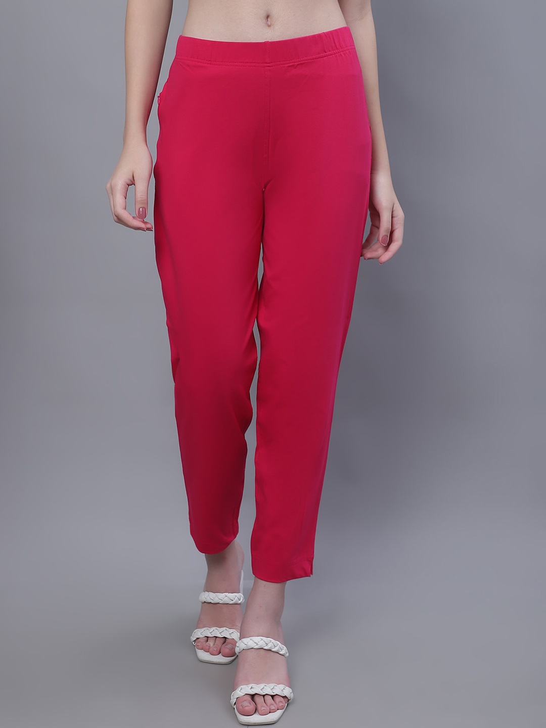 

Cantabil Women Comfort Cotton Cigarette Trousers, Pink