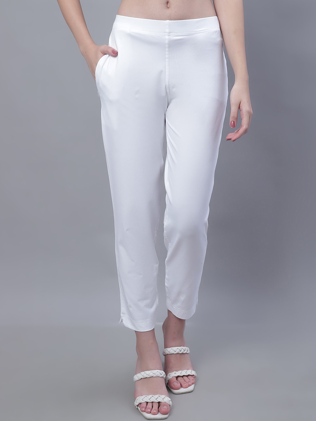 

Cantabil Women Comfort Cotton Cigarette Trousers, White
